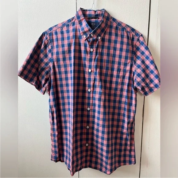 1901 Shirts | 1901 Brand Trim Fit Button Down Short Sleeve Shirt With Pocket | Color: Blue/Pink | Size: L | M_Airo's Closet